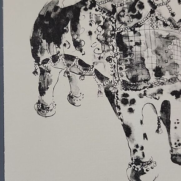 Ink Drawing Print Of A Tang Dynasty Style Horse Signed " Eve "  '70 - Picture 3 of 7